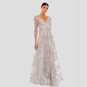 Mac Duggal Silver Embellished Gown